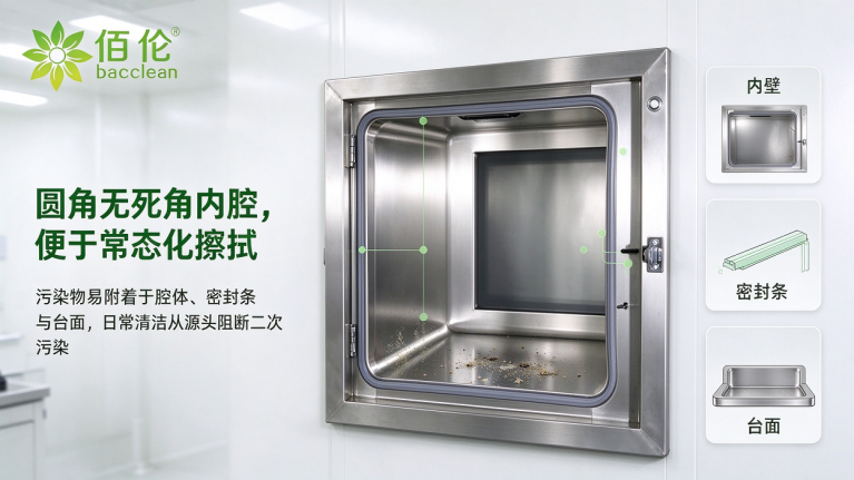 传递窗圆角内腔与密封条清洁