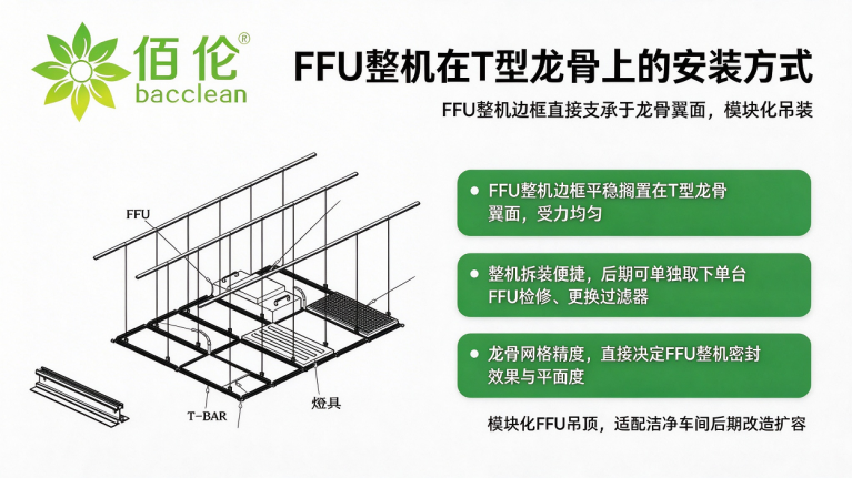 FFU整机在T型龙骨上的安装方式