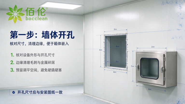 洁净传递窗墙体开孔：对应安装前准备与开孔定位