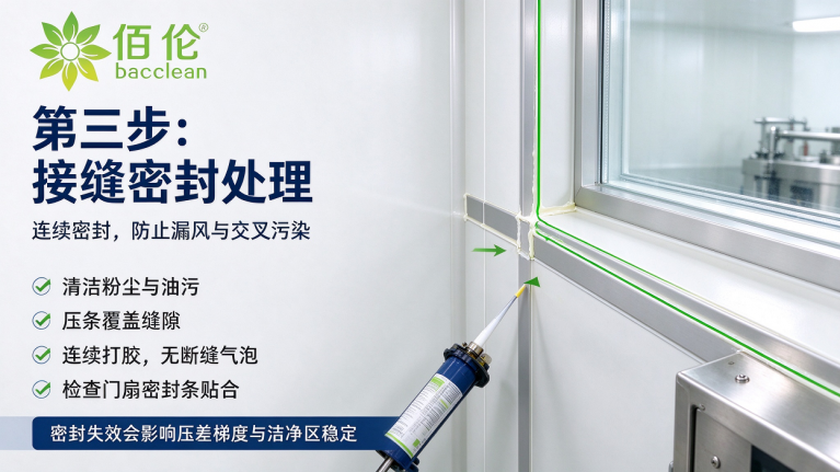 洁净传递窗接缝密封处理：对应第三节打胶密封工艺