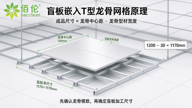 盲板嵌入 T 型龙骨网格原理