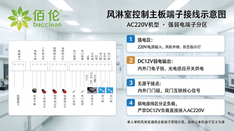 风淋室控制主板端子接线示意图
